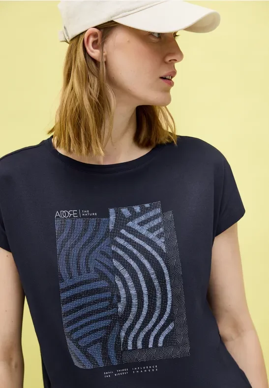 Thumbnail - Cecil Damen T-Shirt mit Artwork in Blau, Gr: S