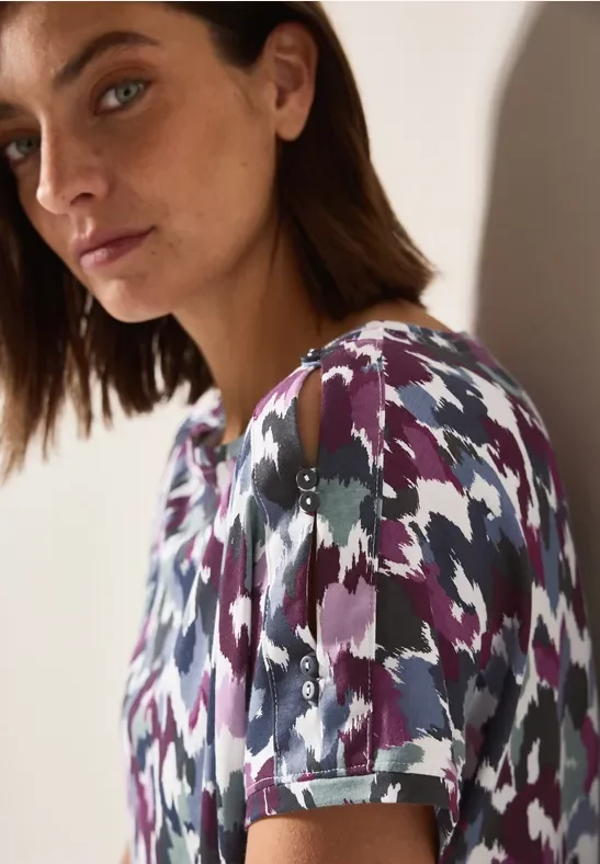 Cecil Damen T-Shirt mit Knopfdetail in Weiß, Gr: L