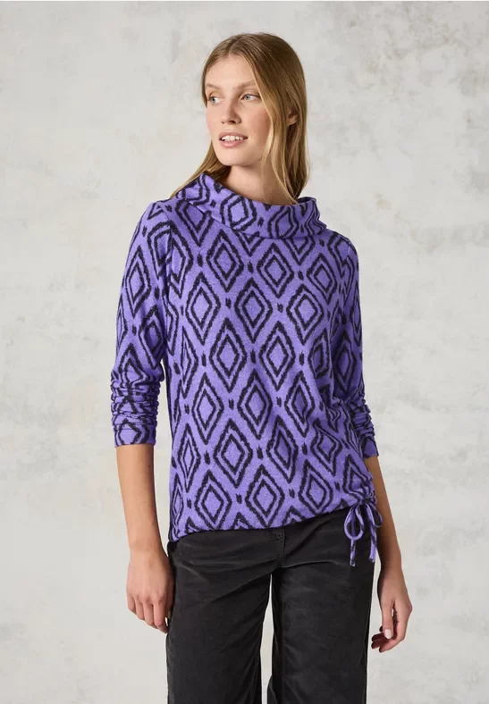 Cecil Damen Flauschiges Shirt mit Print in Lila, Gr: XXL