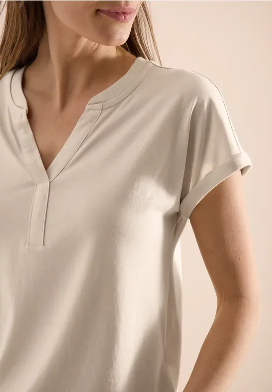 Cecil Damen Shirt mit Split Neck im Tunika-Look in Beige, Gr: L