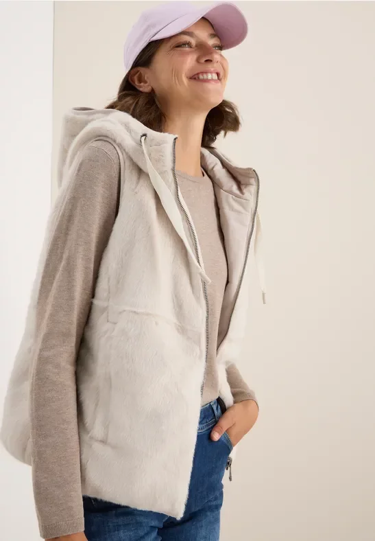 Cecil Damen Wendbare Fake Fur Weste in Weiß, Gr: L