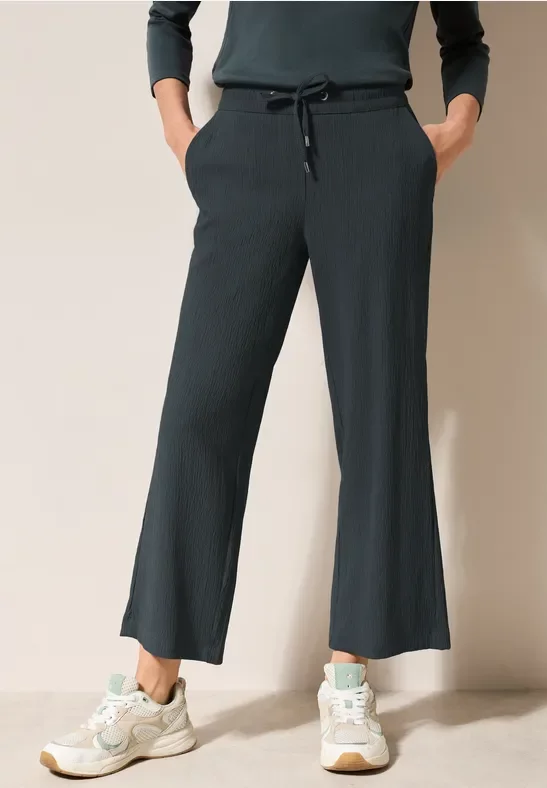 Thumbnail - Cecil Damen Wide Leg Strukturhose in Grün, Gr: XL