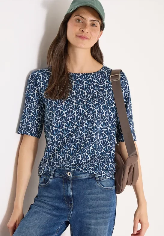 Cecil Damen T-Shirt mit Rundhals und Muschelprint in Blau, Gr: XXL