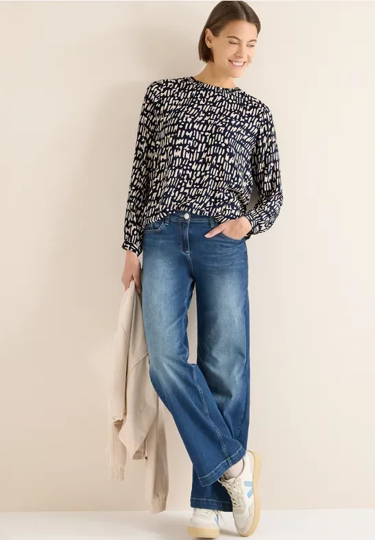 Cecil Damen Bluse mit Smock-Ausschnitt in Blau, Gr: XXL