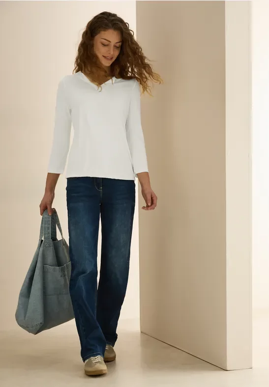 Cecil Damen Jersey Shirt im Tunika-Look in Weiß, Gr: XXL