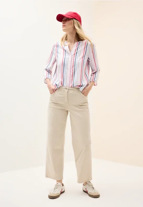 Thumbnail - Cecil Damen Gestreifte Split Neck Bluse in Weiß, Gr: L