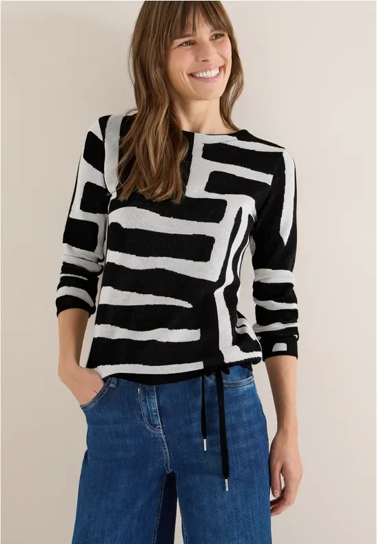 Cecil Damen Jacquard Pullover in Schwarz, Gr: 3XL