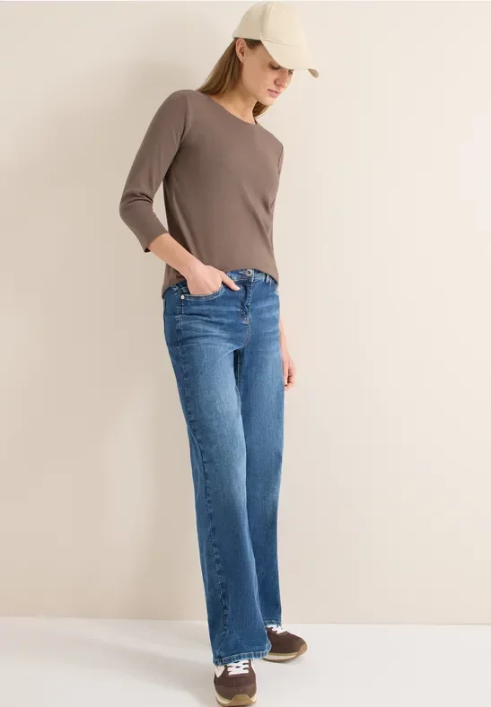 Cecil Damen Rippsthirt in Unifarbe in Beige, Gr: XL