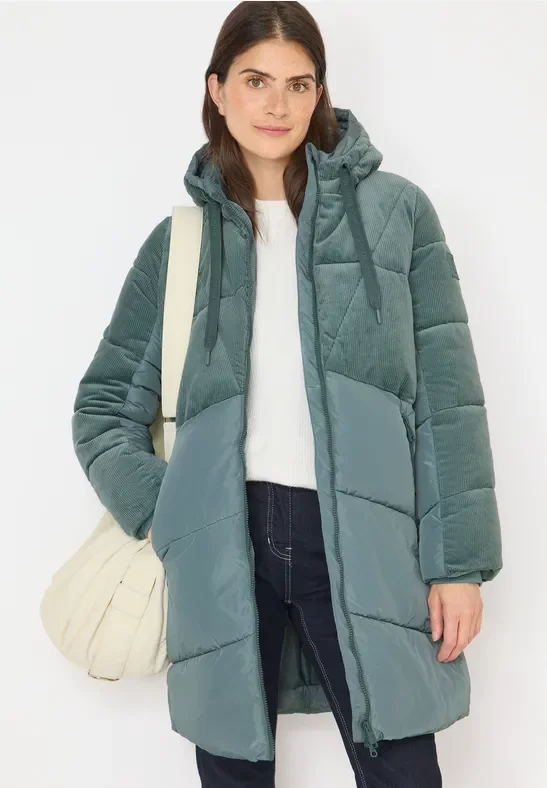 Thumbnail - Cecil Damen Puffer Mantel mit Cordmix in Grün, Gr: XXL