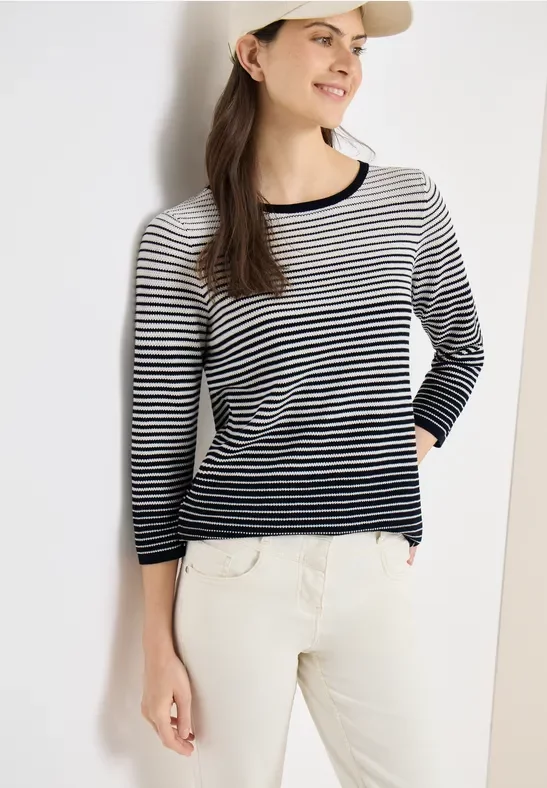 Cecil Damen Pullover mit Rundhals und Streifen in Blau, Gr: 3XL