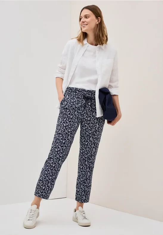 Cecil Damen Gemusterte Loose Fit Hose in Blau, Gr: L