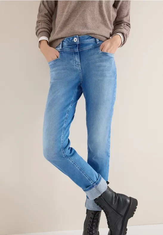 Cecil Damen Washed-Look Jeans in Blau, Gr: 28