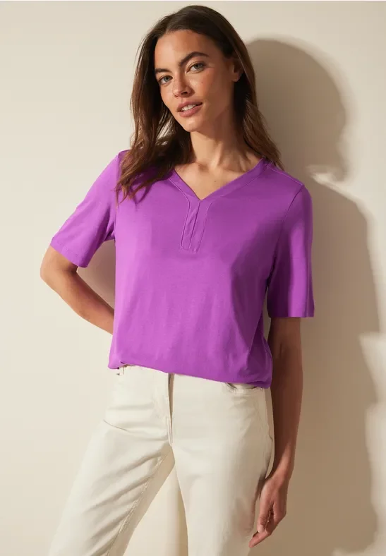 Thumbnail - Cecil Damen Tunika T-Shirt in Unifarbe in Lila, Gr: L