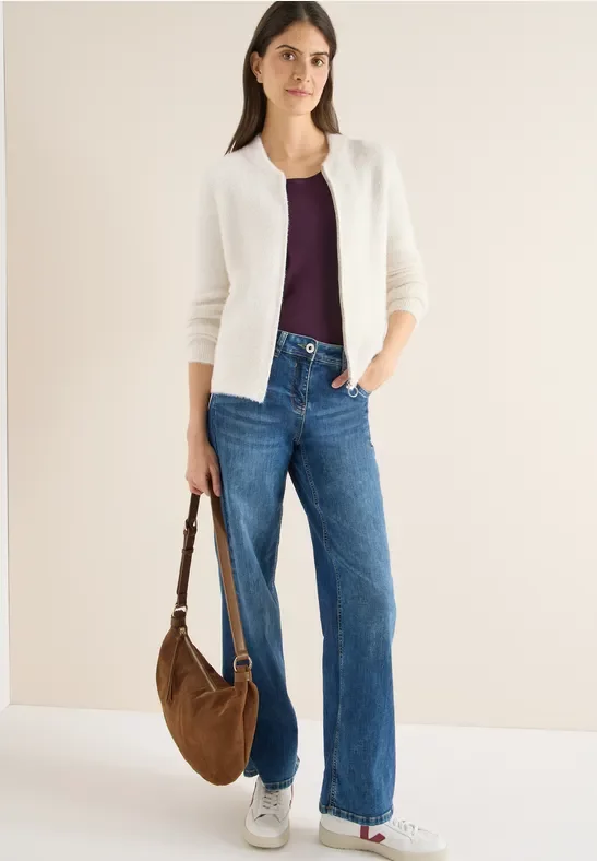 Thumbnail - Cecil Damen Jacquard Cardigan mit Zipper in Grau, Gr: XXL