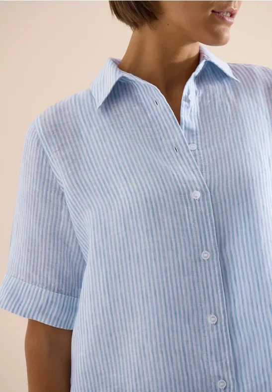 Cecil Damen Kurzarm Bluse aus reinem Leinen in Blau, Gr: XS
