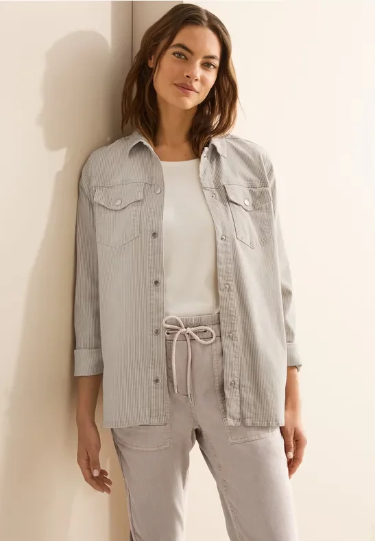 Cecil Damen Gestreiftes Jeans-Overshirt in Beige, Gr: XS