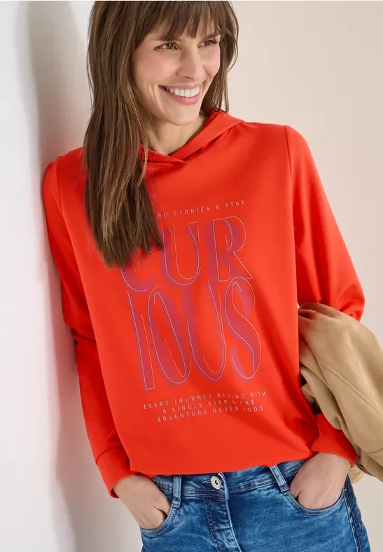 Cecil Damen Hoodie Shirt mit Print in Orange, Gr: XS