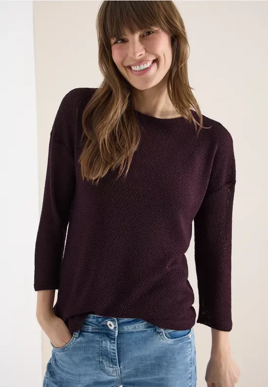 Cecil Damen 3/4-Arm Shirt im Ajour-Look in Rot, Gr: XXL