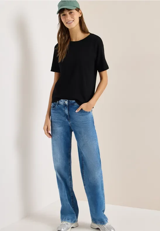 Cecil Damen Basic Rippstruktur T-Shirt in Schwarz, Gr: XXL