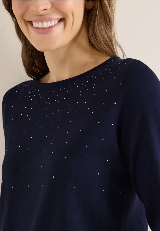 Cecil Damen Pullover mit Glitzer in Blau, Gr: L