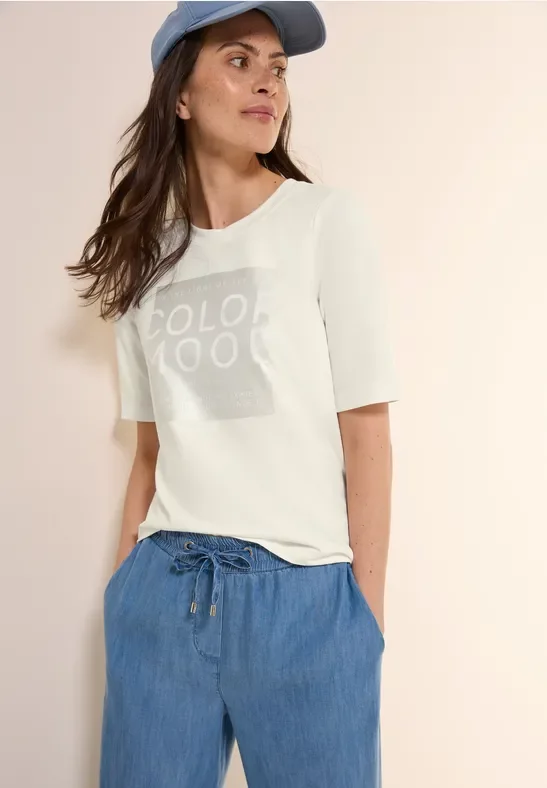 Thumbnail - Cecil Damen Softes Shirt mit Folienprint in Weiß, Gr: XL