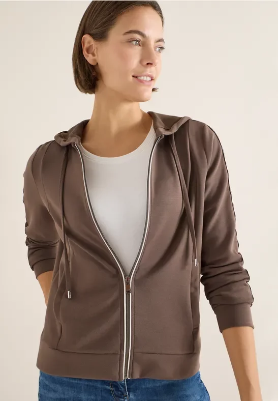 Cecil Damen Gallonstreifen Sweatjacke in Beige, Gr: M