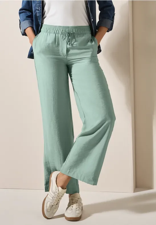 Thumbnail - Cecil Damen Wide Leg Strukturhose in Grün, Gr: L