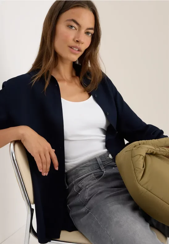 Cecil Damen Hemdbluse in Unifarbe in Blau, Gr: XXL