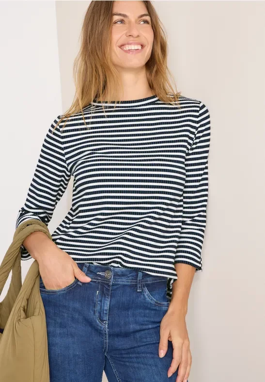 Cecil Damen Gestreiftes Strukturshirt in Blau, Gr: 3XL