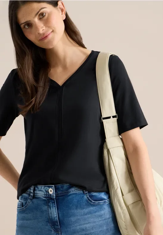 Cecil Damen Kurzarm T-Shirt im Tunika-Look in Schwarz, Gr: XXL