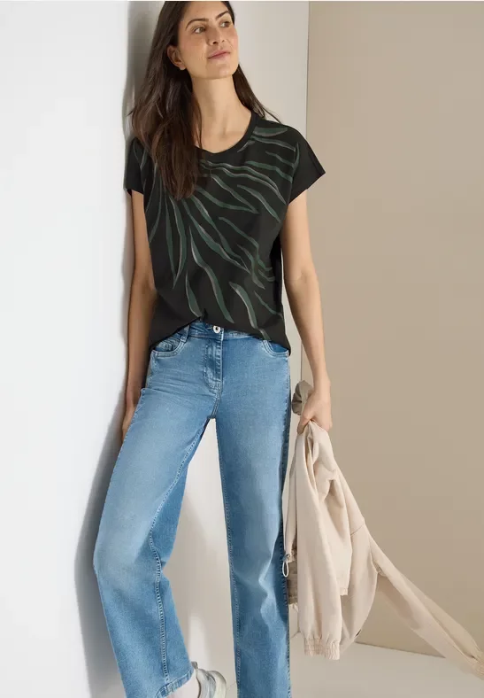 Thumbnail - Cecil Damen Shirt mit Rundhals und Frontprint in Grün, Gr: S