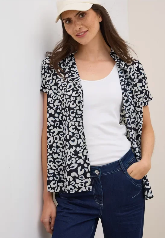 Cecil Damen Gemusterte Baumwollbluse in Blau, Gr: XL