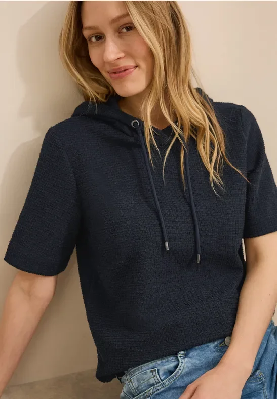 Cecil Damen Bouclé-Hoodie in Blau, Gr: XXL