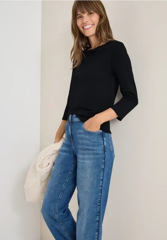 Thumbnail - Cecil Damen Basic U-Boot Shirt in Schwarz, Gr: L