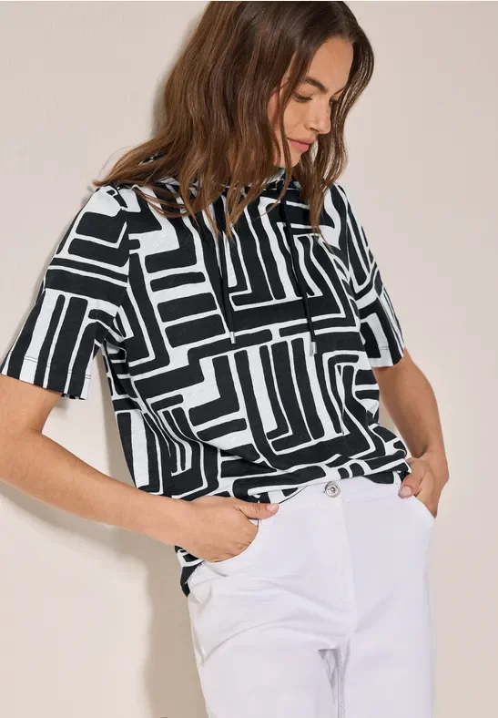 Cecil Damen Gemusterter Hoodie in Blau, Gr: XXL