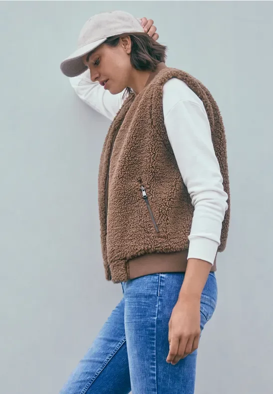 Cecil Damen Teddy Weste in Braun, Gr: XXL