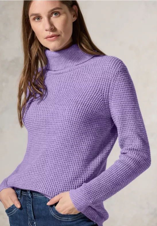 Thumbnail - Cecil Damen Softer Rollkragenpullover in Lila, Gr: L