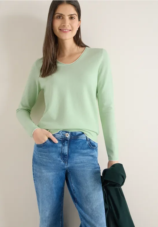 Cecil Damen Two-Tone Pullover in Grün, Gr: 3XL