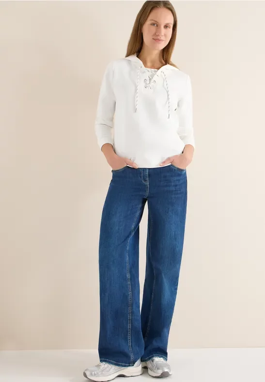 Cecil Damen Hoodie Shirt mit Strings in Weiß, Gr: XS