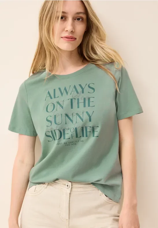 Thumbnail - Cecil Damen Shirt mit Wording Artwork in Grün, Gr: M