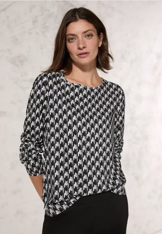 Thumbnail - Cecil Damen Bluse mit grafischem Print in Schwarz, Gr: XL