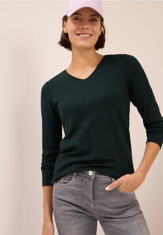 Cecil Damen V-Neck Langarmshirt in Grün, Gr: 3XL