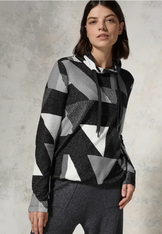 Cecil Damen Shirt mit Schalkragen in Schwarz, Gr: XXL