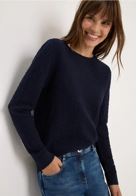 Thumbnail - Cecil Damen Leo Strukturpullover in Blau, Gr: XXL