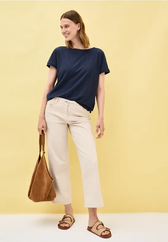 Cecil Damen Struktushirt in Unifarbe in Blau, Gr: M