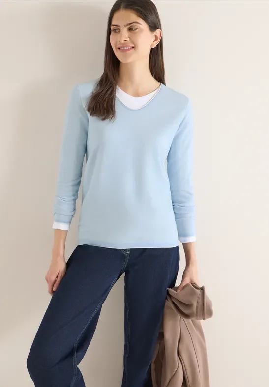 Cecil Damen Two-Tone Pullover in Blau, Gr: 3XL
