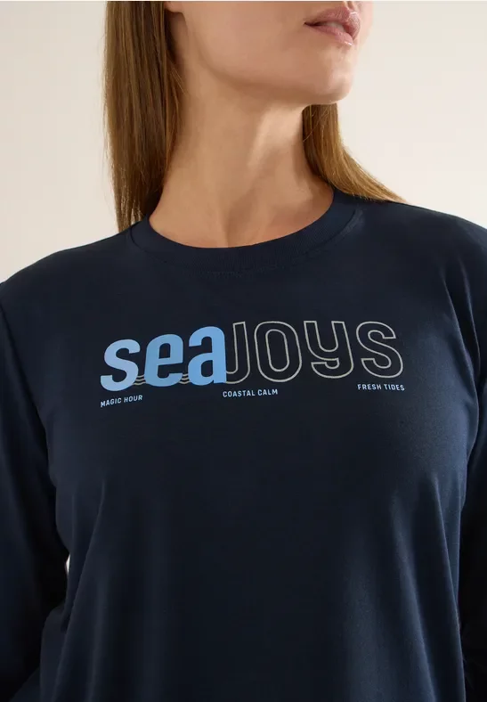 Cecil Damen T-Shirt mit Frontprint in Blau, Gr: XL