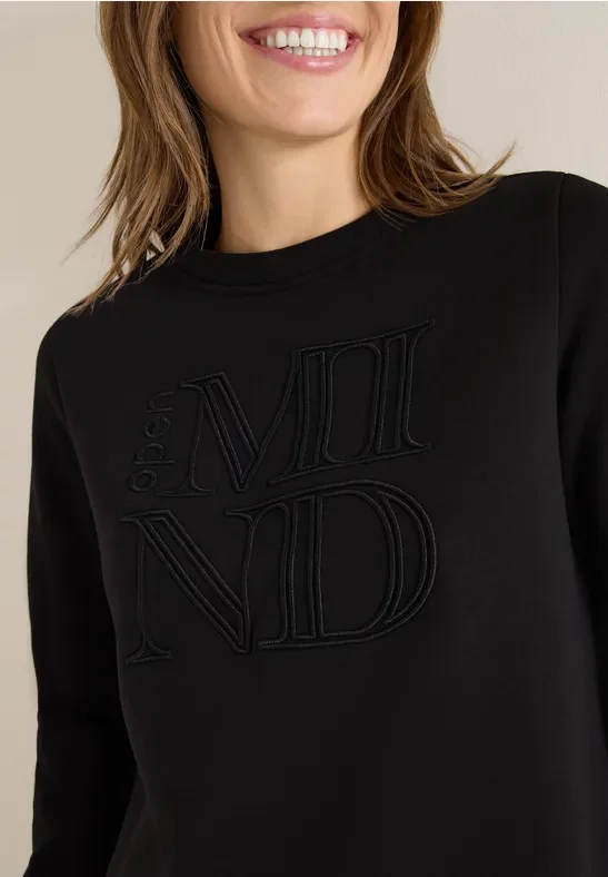 Cecil Damen Sweatshirt mit Stickerei in Schwarz, Gr: XS
