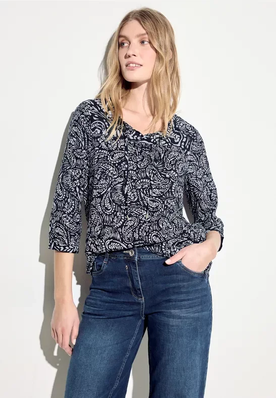 Thumbnail - Cecil Damen Tunika Print Bluse in Schwarz, Gr: S