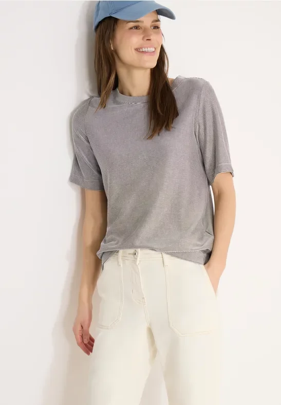 Cecil Damen Kurzarm T-Shirt mit feinen Streifen in Braun, Gr: L